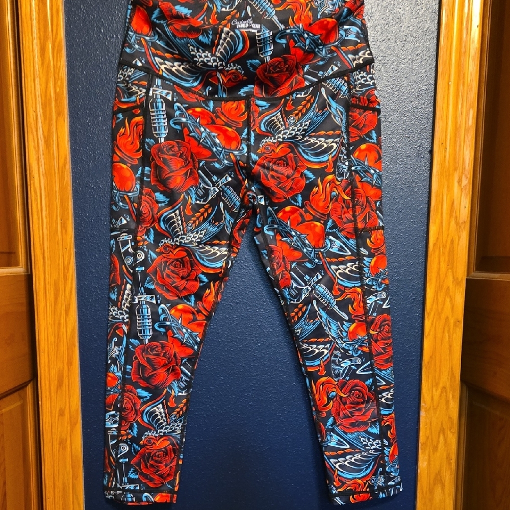Retired Constantly Varied Gear Red and Blue Rose Capris